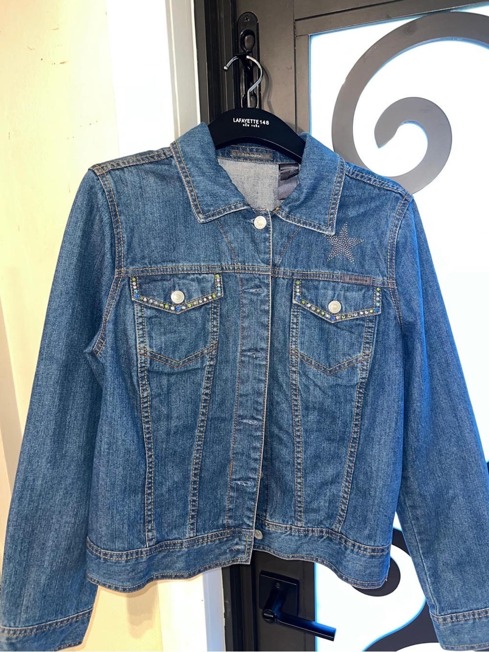 Liz Claiborne Blue Denim Jacket with Rhinestone Accents